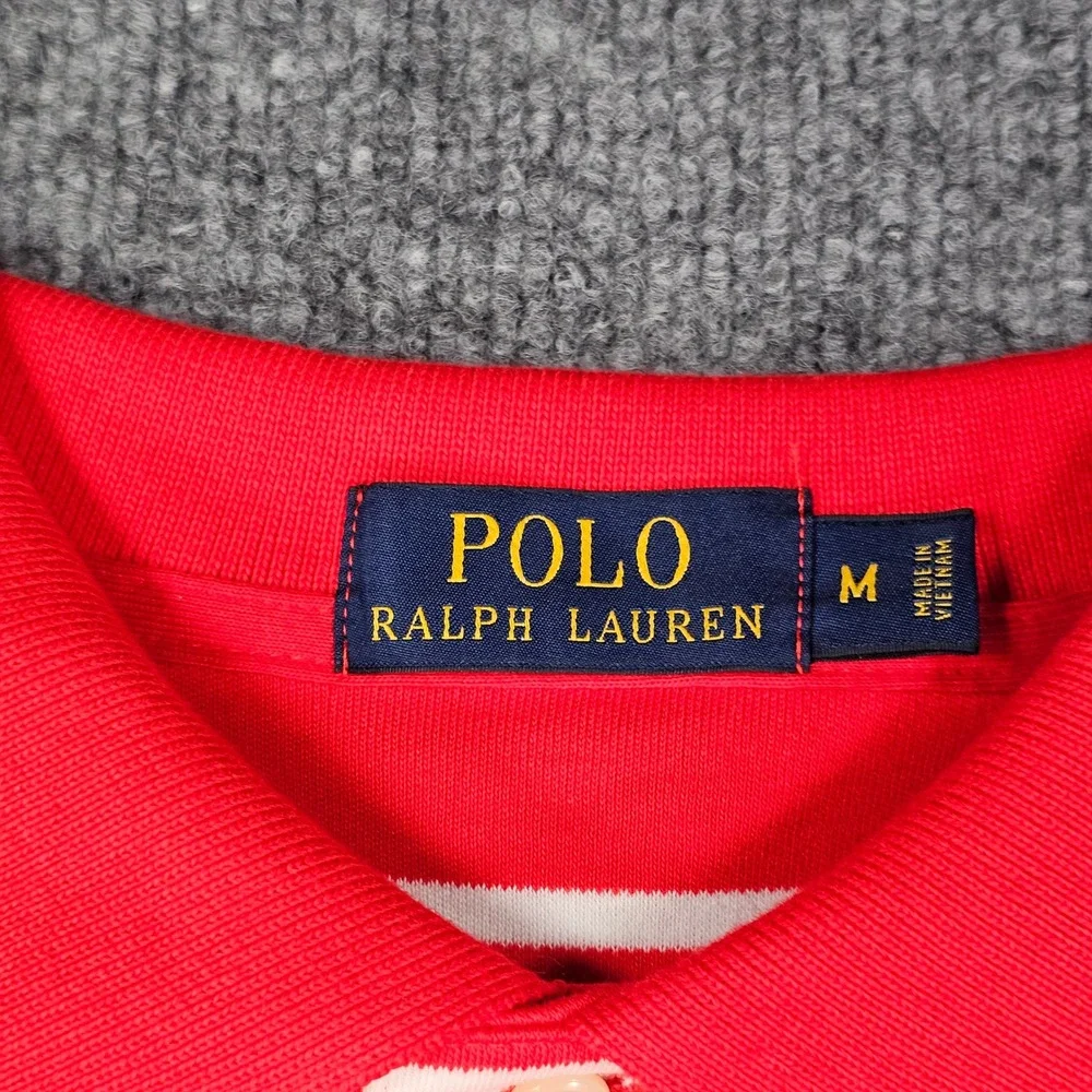 Polo Ralph Lauren Shirt Men Medium Red White Striped Custom Slim Performance